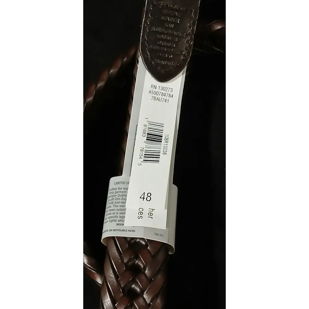 Wrangler Leather Braided Belt Size 48 Bonded Leather Dark Brown Chestnut